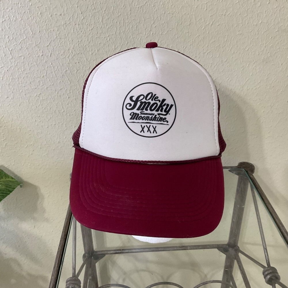 Old Smokey Mountain Moonshine Hat cap Foam mesh Trucker Snapback 5 panel maroon
